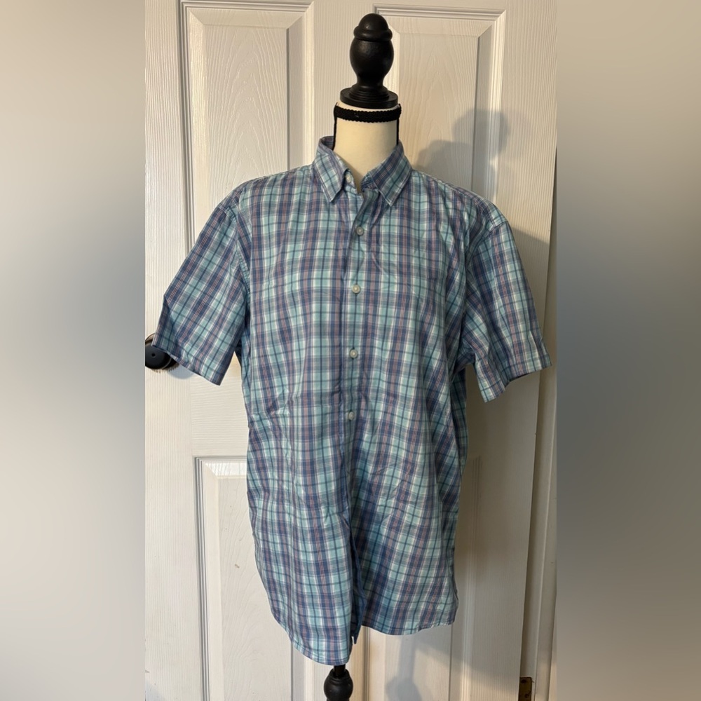 Sonoma Short Sleeve Plaid Button-Up Shirt Men’s Large Blue Casual